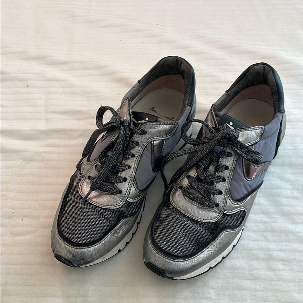 Voile Blanche leather nylon textile sneakers black silver Size 37‎ US 7